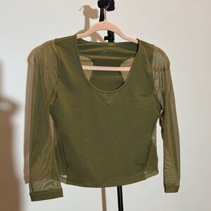 Athleta Olive Green Sheer Sleeve Top